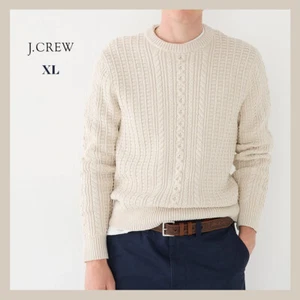 NWT - J. CREW Cotton Cable-Knit Crewneck Sweater, Hthr Natural, Size XL - $118 - Picture 1 of 6