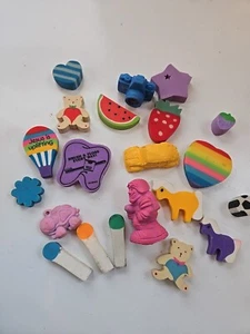 Vintage Lot of 21 1980s Erasers Teddy Bear Camera Strawberry Fruit - Picture 1 of 7