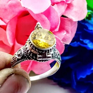Citrine Gemstone Poison Ring, 925 Sterling Silver Handmade Poison Ring,All Size - Picture 1 of 6