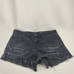 VOLCOM BRAND JEANS Distressed Black Stone Wash Denim Cut Off Shorts Womens 5 - Picture 1 of 16