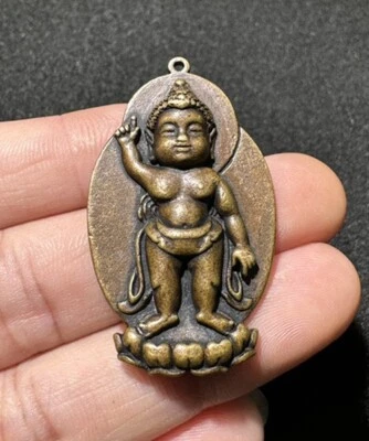 Chinese antique Tibetan copper Talisman Buddha Figurine pendant - Imagem 1 de 4