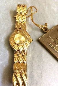 Oleg Cassini Damenuhr rundes goldenes Zifferblatt am goldenen Gliederband Neu Vintage Artikel! - Bild 1 von 2