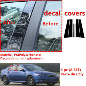 Door Window Trim Kit Gloss Black Cover For Acura TL 2004-2008 6Pcs Pillar Posts