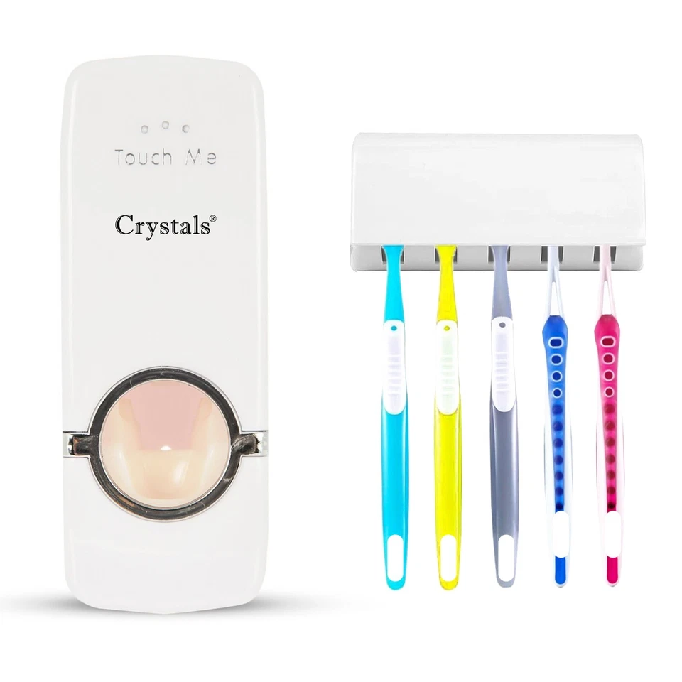 Automatic Toothpaste Dispenser 5 Toothbrush Holder Stand Set Wall Mount Rack UK