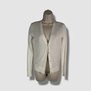 Theory Women's Ivory V-Neck Ribbed Trim Button Up Cardigan Sweater Petite Size P - Picture 1 of 3