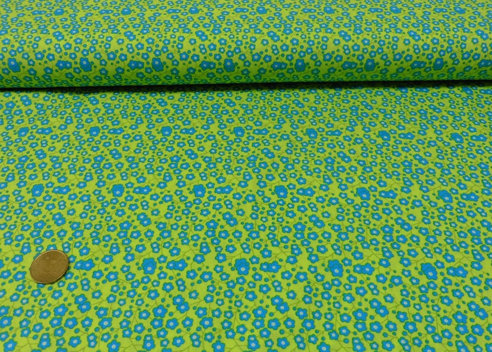 Ida lime Baumwolle Webware Blumenstoff kleingemustert Popeline 25 cm - Bild 1 von 1