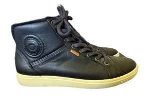 Ecco Soft 3 Hi Top Leather Lace-up Black Sneaker Boots Womens Size 9.5 / 40 EUR - Picture 1 of 11