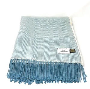 Manta/Colcha/Alfombra 100% Lana - Azul Denim Y Crema Grande Herringbone - Imagen 1 de 2