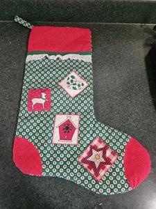 Vintage Patchwork 19" Christmas Stocking Red and Green w/ appliques - Picture 1 of 6