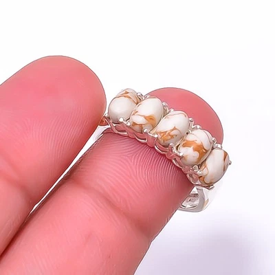 Anillo Cobre Blanco Turquesa Cinco Piedras Plata de Ley 925 S.8 R19, Navidad Foto 1 de 4