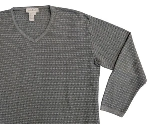 Ermenegildo Zegna V-Neck Sweater Cotton Blend Textured Mens L 52 Tan Blue Gray  - Picture 1 of 11