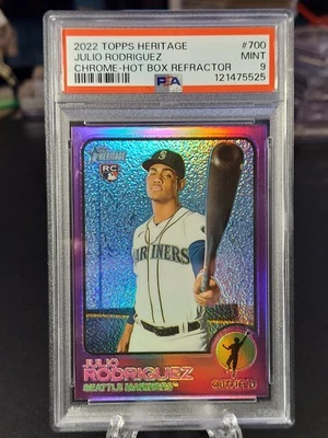 JULIO RODRIGUEZ 2022 Topps Heritage Chrome RC Hot Box Refractor Purple PSA 9 - Image 1 of 2
