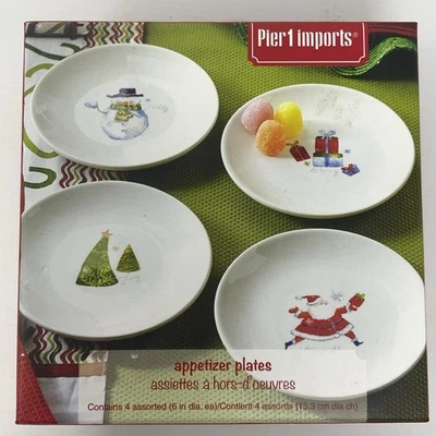 Pier One Imports Conjunto de Pratos de Aperitivo de Natal Árvore Papai Noel Boneco de Neve LEIA - Imagem 1 de 4