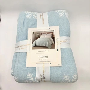 Cupcakes and Cashmere Blue King Reversible Knit Blanket Winter Snowflake Pattern - Picture 1 of 8