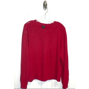 Halogen Women's Puff Sleeve Crew Neck Cable Detail Sweater in Red XL MSRP $49 - Picture 1 of 3