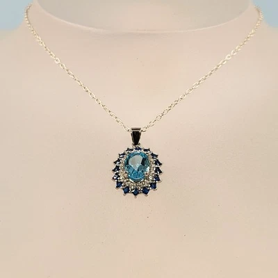 Pingente de prata pedra preciosa topázio, natural, topázio azul semiprecioso - Imagem 1 de 4