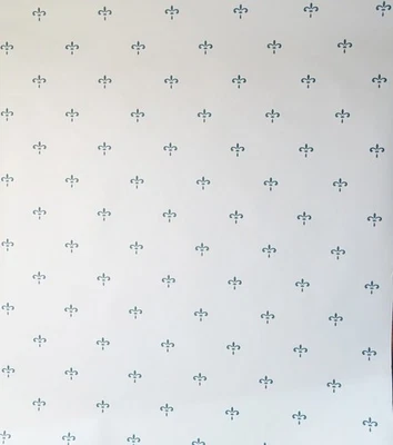 Green Small Fleur De Lis Wide Pattern Ivory Background Wall Paper Double Roll - Image 1 of 4