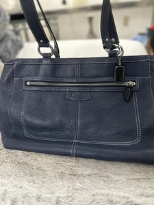 Bolso de Mano de Viaje de Hombro Azul Coach Cuero Guijarro Cremallera Plateada No.M0982-F14684 - Imagen 1 de 11