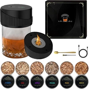 Electric Whiskey Smoker Kit, Rechargeable Cocktail Kit with 6 Black  - Picture 1 of 8