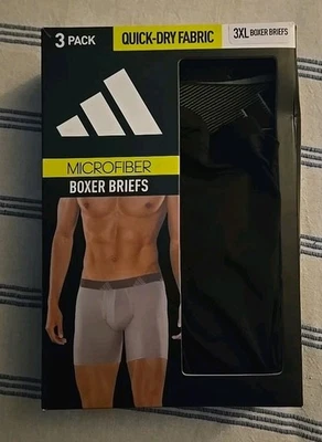 Adidas 3 XL Men's 3 Pack Microfiber Black Boxer Briefs 5in Inseam  - Image 1 of 3
