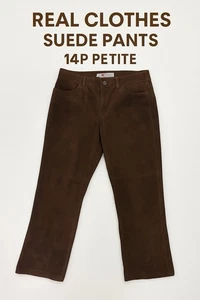 Vintage 90er/Y2K schokobraun Wildleder Leder Bootcut Hose 14P Petite 29,5" Schrittlänge - Bild 1 von 11