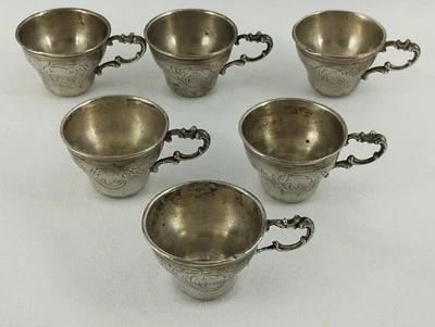 Juego de 6 tazas pequeñas miniatura sellos de Alemania plata 800 raras antiguas Foto 1 de 4