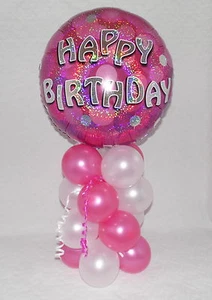 COMPLEANNO DONNA - BUON COMPLEANNO - ESPOSITORE PALLONCINI IN LAMINA - CENTROTAVOLA - Foto 1 di 4