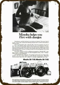 1974 MINOLTA SR-T 101 Kamera sexy Frau Vintage-Look DEKORATIVE REPLIKA METALLSCHILD - Bild 1 von 1
