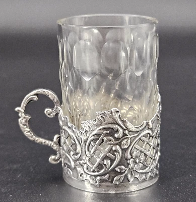 Antiguo soporte de vidrio de chupito/té Podstakannik plateado con sello con vidrio de 2" T Foto 1 de 4