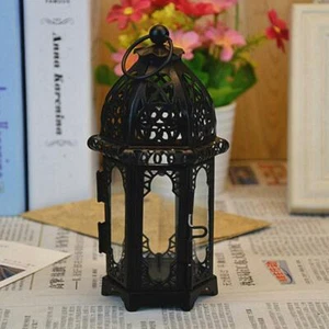 Retro Nostalgic Hanging Glass Iron Art Lantern Tea Candle Light Holder X3K7 - Picture 1 of 13