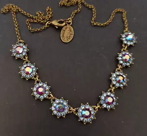 Michal Negrin Necklace Iridescent Blue Crystals AB Floral Victorian Revival Bib - Picture 1 of 11