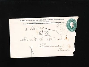 Atwood Suspender Co Swanton Vermont 1885 PSE Cover Rough Opening at Right 4x - Picture 1 of 2