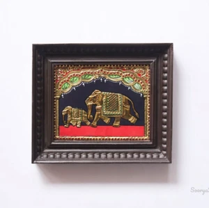 Indian Elephant Thanjavur Tanjore Painting Gift Home Living Room Wall Decor Art - Picture 1 of 4