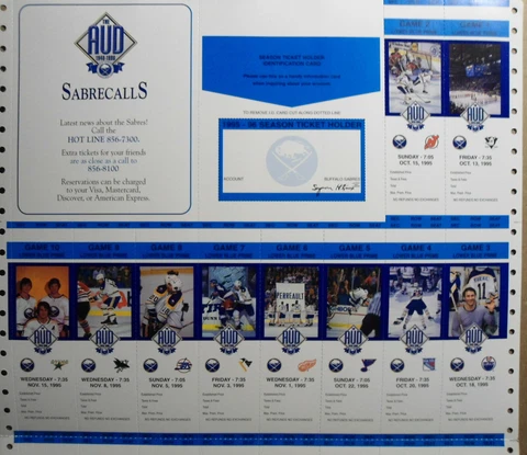 BUFFALO SABRES  THE AUD 1995-1996 TICKETS ALL 41 TICKET SHEET  SEE PHOTO Cover