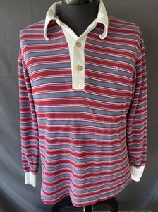 VTG 80’s OP Ocean Pacific Red Striped Polo Board Shirt Men's Rugby L Surf - Picture 1 of 11