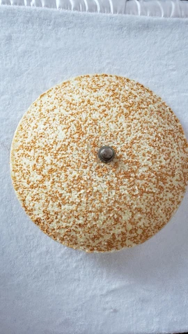 Mid-Century Semi-Flush Ceiling Light Fixture Vintage Fiberglass Shade, Beaded Cover
