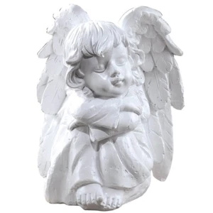 DELUXE WHITE SITTING CHERUB FIGURINE ANGEL INDOOR/OUTDOOR NEW IN BOX Big SALE - Picture 1 of 2