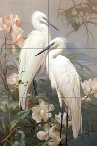 Egret Tile Backsplash Steve Hunziker Bird Art Ceramic Mural OB-SH2291 - Picture 1 of 6