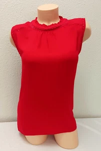 LOFT hellrotes Blusentop mit Ösen Spitze hochgeschlossen Rüschen Medium M - Bild 1 von 6