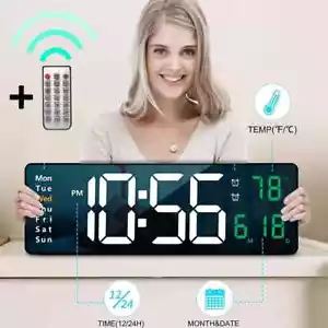 Nuovo Grande Orologio da Parete Digitale con Telecomando Grande LED/Doppia Sveglia Colore RGB - Foto 1 di 35
