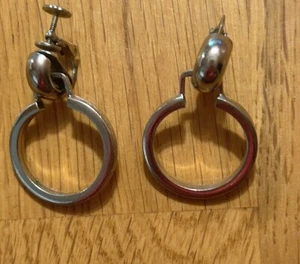 Vintage Signed Accessocraft drop/dangle Hoop Earrings. Clip/screw on. - Picture 1 of 8