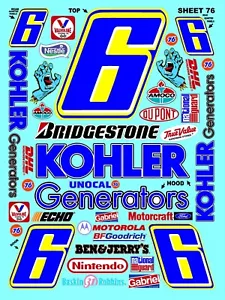 WHITE VINYL Sticker Racing SHEET 76-R/C MODEL Die-cut -Decals 1/12-1/10-Axial - Picture 1 of 9