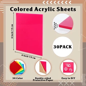 30 Pack Colored Acrylic Sheets 1/8" Thick Laser Cutting Acrylic Sheets Opaque Pl - Picture 1 of 7