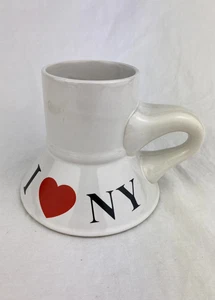 Vintage Wide Bottom Narrow Top No Spill Cup Mug White Ceramic I Love NY New York - Picture 1 of 9