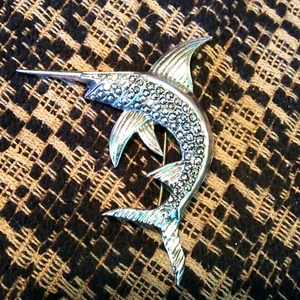 Vintage Swordfish Brooch Pin sterling silver and marcasite - Picture 1 of 3