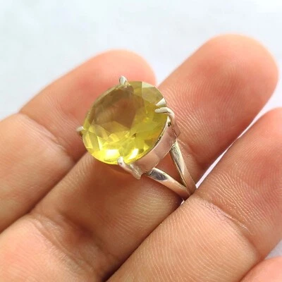 Hermoso anillo de cuarzo limón tallado de plata de ley 925 hecho a mano todos los tamaños disponibles Foto 1 de 4