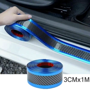 Car Carbon Fiber Vinyl Door Sill Scuff Cover Plate Sticker Protector Accessories - Picture 1 of 10