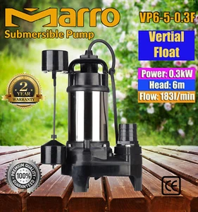 Marro Submersible/Sump Pump Sewage Pump Vertical Float Adjustable 6m Head 183L/m - Picture 1 of 5