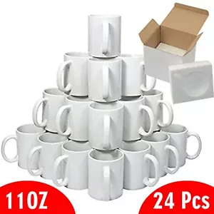24 Pcs Blank White Mugs 11OZ Sublimation Coated Mugs Heat Press Cups + Foam Box - Picture 1 of 3