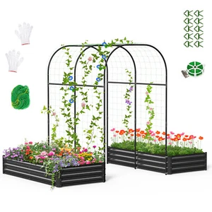 SLSY 3 in 1 Galvanized Raised Garden Bed with Ties /Netting/86" Tall Arch Trelli - Picture 1 of 21